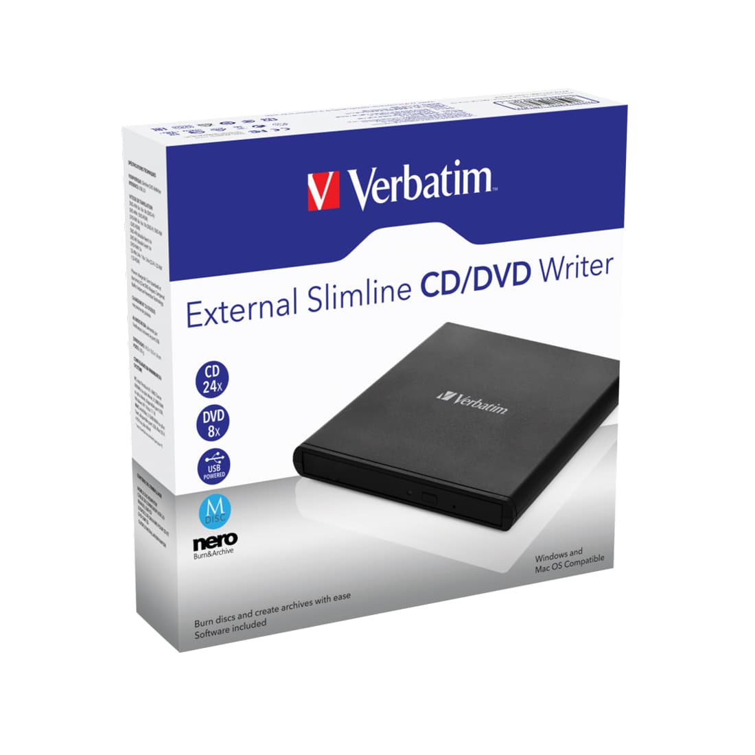 Внешний привод, Verbatim, CD/DVD, 98938, Slim, USB, Чёрный