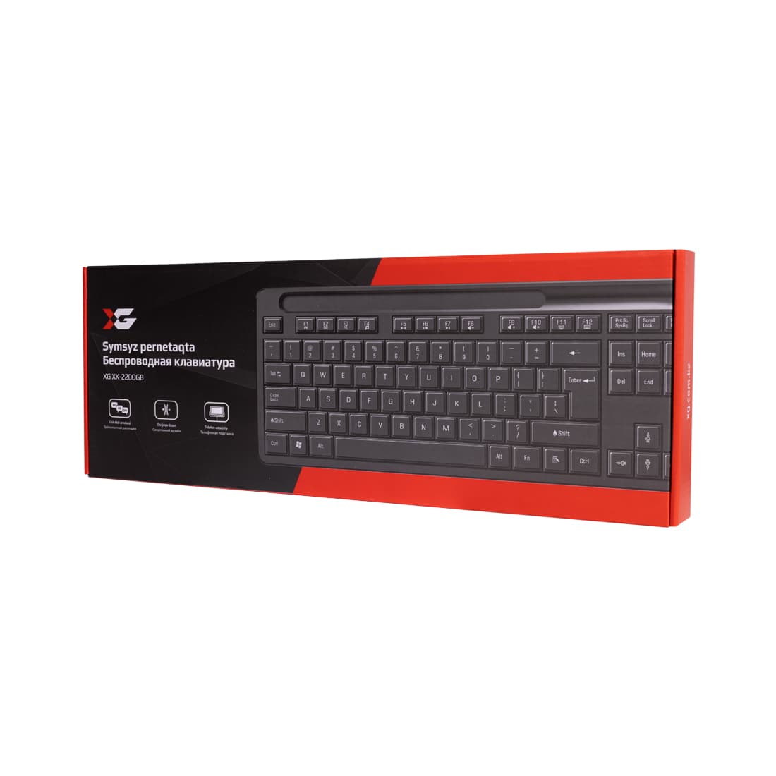 Клавиатура, XG, XK-220OGB, Ультра-тонкая, Беспроводная 2.4ГГц, Кол-во стандартных клавиш 104, Анг/Рус/Каз, Черный