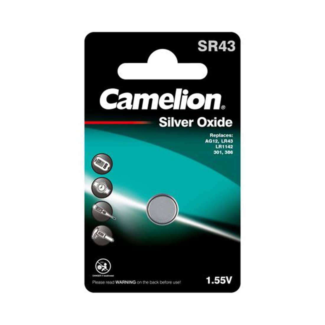 Батарейка, CAMELION, SR43-BP1(0%Hg) , Silver Oxide, 1.55V, 0% Ртути, 1 шт., Блистер