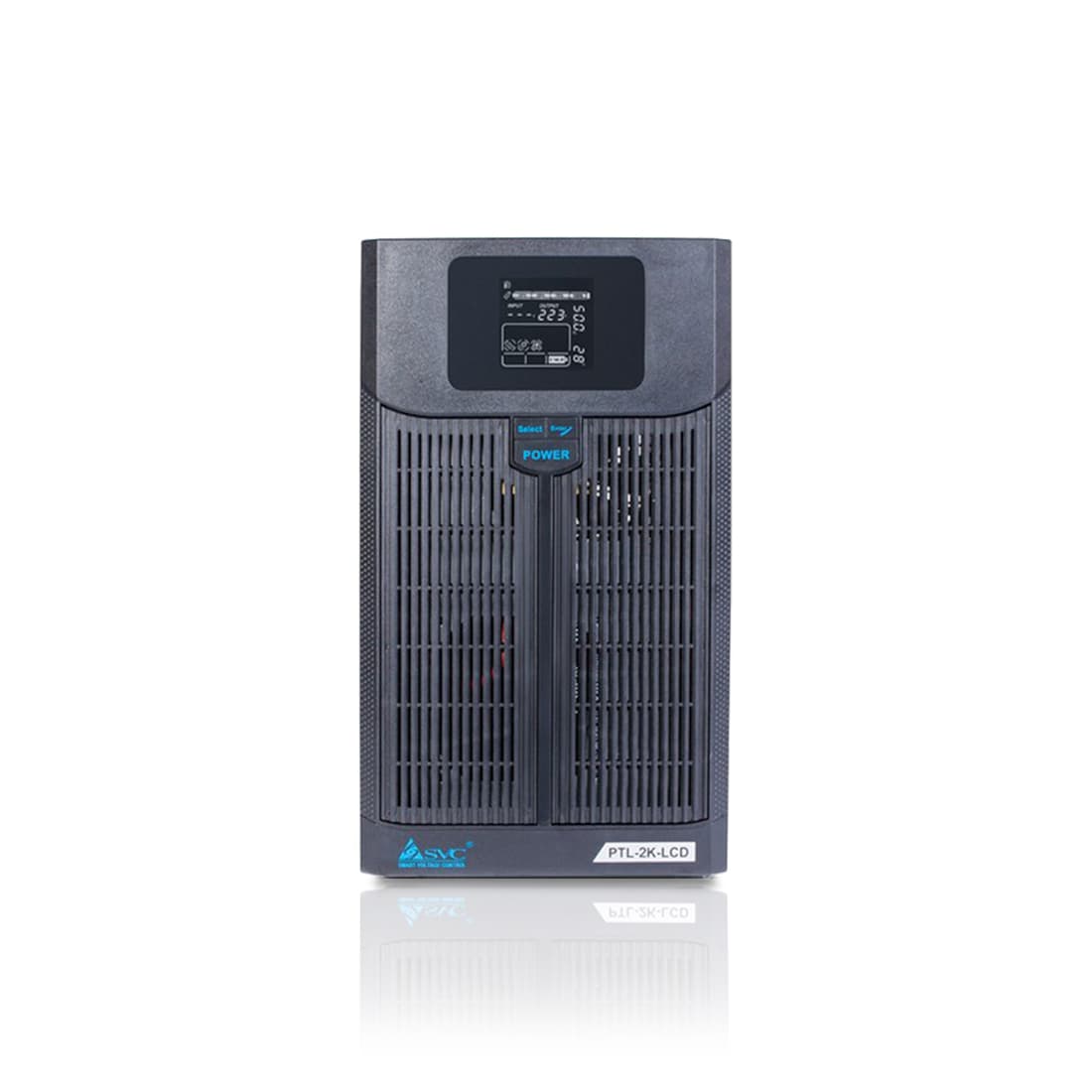 Источник бесперебойного питания, SVC, PTL-2K-LCD, Мощность 2000ВА/1400Вт,, PTL-серия, LCD\Tel.line\USB(Smart), Диапазон работы AVR: 145-275В, Бат.: 12В/7.5Ah*4шт., Вентилятор: 8см*1шт., 3 вых., Чёрный