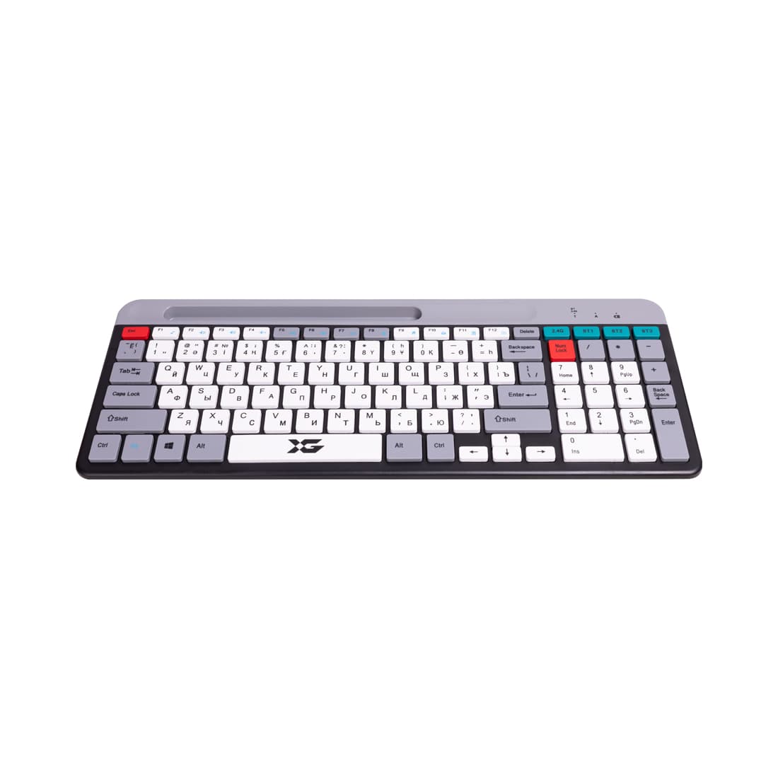 Клавиатура, XG, XK-550OGB, Ультра-тонкая, Беспроводная 2.4ГГц, Bluetooth 5.0, Кол-во стандартных клавиш 104, Анг/Рус/Каз, Серый