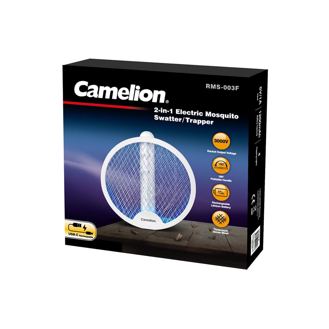 Электрическая мухобойка, CAMELION, RMS-003F-CB, Lithium Battery, 5V/1A, 1200 mAh, белый