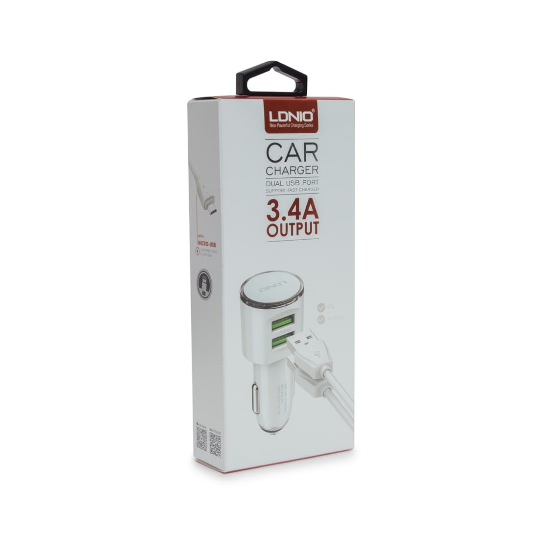 Автомобильное зарядное устройство, LDNIO, DL-C29, 2*USB(3.4A), Кабель Lightning (Iphone) 1м, Белый