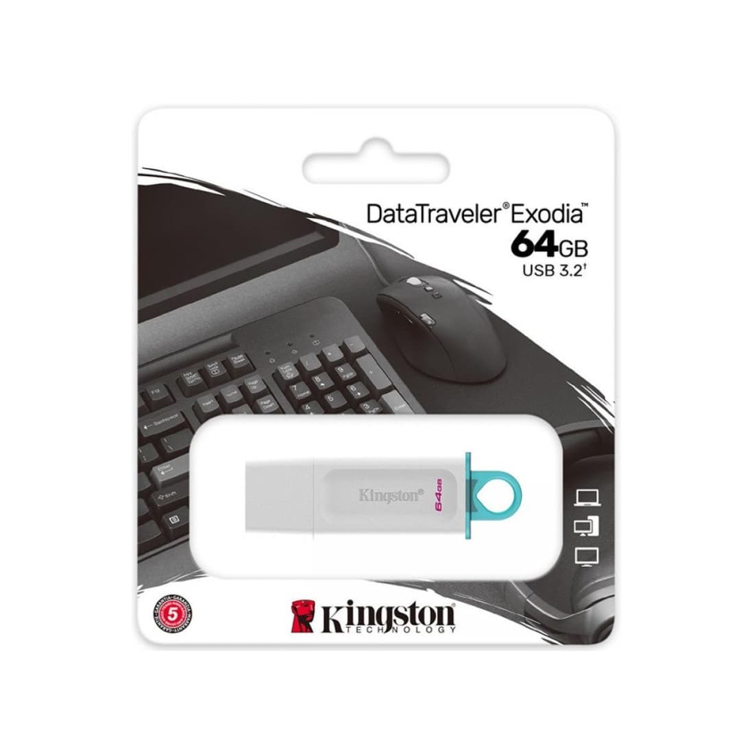 USB-накопитель, Kingston, KC-U2G64-5R, 64GB, USB 3.2 Gen1, Белый