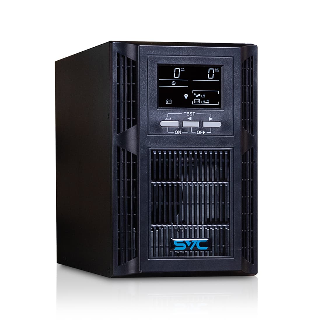 Источник бесперебойного питания, SVC, PT-1K-LCD, Мощность 1000ВА/1000Вт, PT-серия, On-Line, LСD\USB\RS-232, SMART, Диапазон работы AVR: 115-300В, Бат.: 12В/7Ah*2шт., Вентилятор: 8см*1шт., 2 вых., Чёрный
