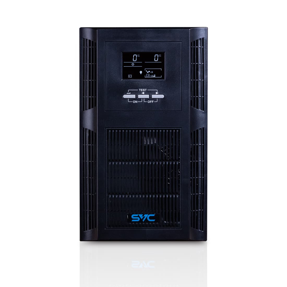 Источник бесперебойного питания, SVC, PT-2K-LCD, Мощность 2000ВА/2000Вт, PT-cерия, On-Line, LCD\USB\RS-232, SMART, Диапазон работы AVR: 115-300В, Бат.: 12В/7.5Aч*6шт., Вентилятор: 8см*2шт., 4 вых., Чёрный