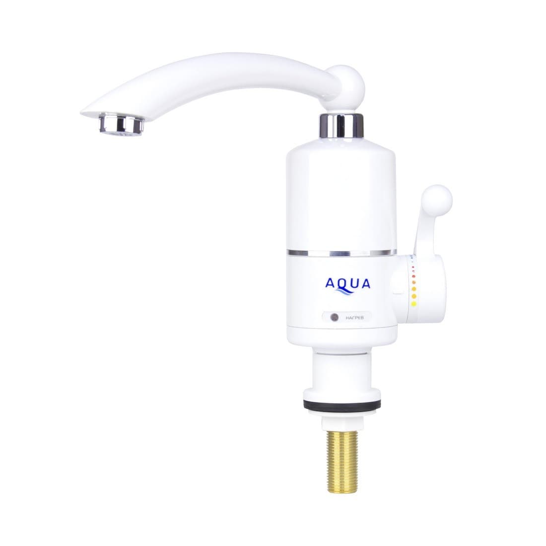 Бытовой кран с подогревом воды, AQUA, WH101W, 220В, Температура нагрева до +60 С, Длина кабеля 1.5м, Белый