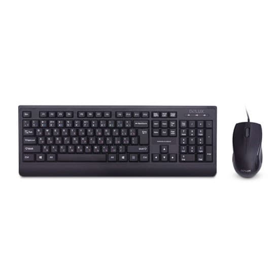 Комплект Клавиатура + Мышь, Delux, DLD-6075OUB, Оптическая Мышь, 1000DPI, USB, Кол-во стандартных клавиш 104, Анг/Рус/Каз, Длина кабеля 1,6 метра, Чёрный