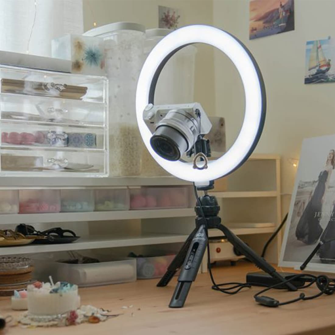 Кольцевая светодиодная лампа, Streamplify, Light 10, USB, 10 Ватт, 26 см, Черный