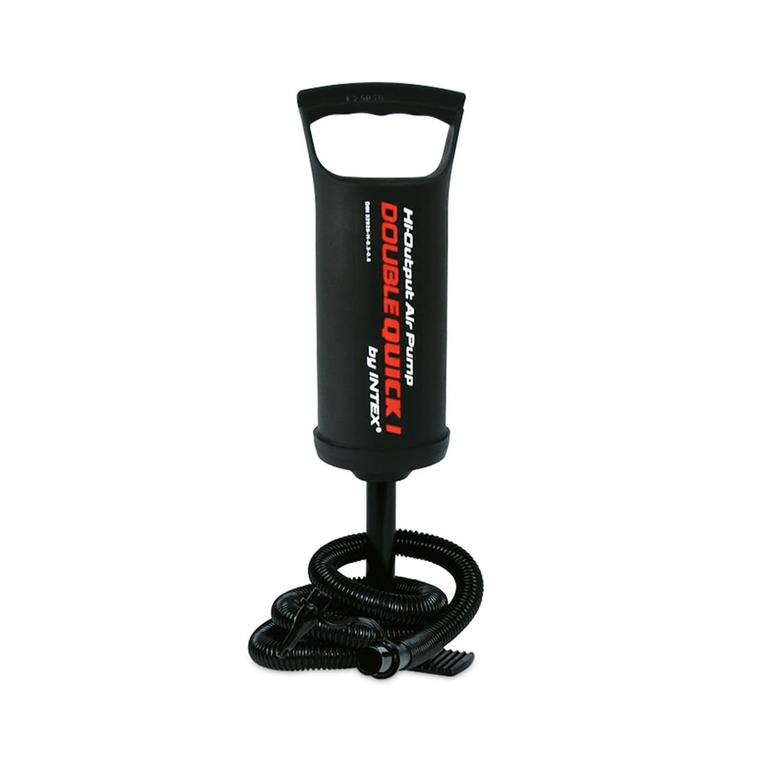 Насос ручной Double Quick I Hand Pump 29 см., INTEX, 68612, Пластик, Шланг 0.8м., 3 насадки, Объем камеры 0.9 л., Черный, Цветная коробка