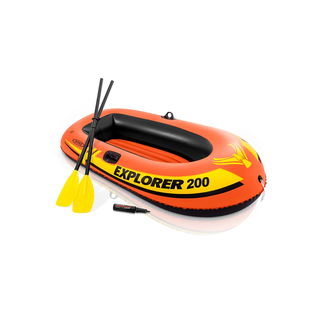 Лодка надувная Exlorer 200 set 185 х 94 см, INTEX, 58331NP, Винил, 6+, Двухкамерная, Грузоподъемность до 95 кг., В наборе весла 59623 и насос 68613, Оранжевая, Цветная коробка