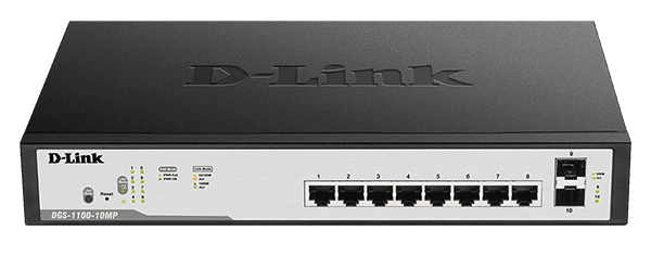 DGS-1100-10MPP/B1A — 8 портовый гигабитный PoE Smart Managed Switch, 2 x SFP, UPoE (IEEE 802.3bt), бюджет PoE 242 Вт