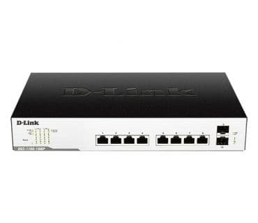DGS-1100-10MPP/B1A — 8 портовый гигабитный PoE Smart Managed Switch, 2 x SFP, UPoE (IEEE 802.3bt), бюджет PoE 242 Вт